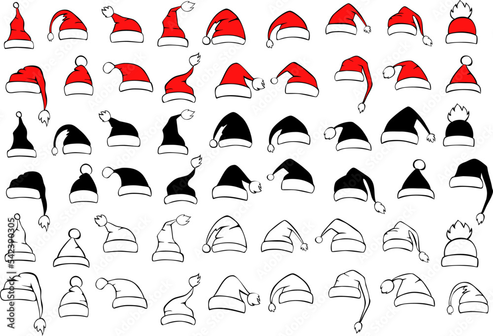 various santa claus hats set, isolated vector illustration various santa claus hats set, isolated vector illustration
