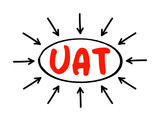 UAT - User Acceptance Testing is defined as testing the software by the user or client to determine whether it can be accepted or not, acronym text concept with arrows