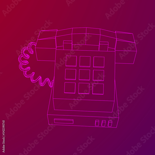 Old retro landline telephone. Wireframe vector