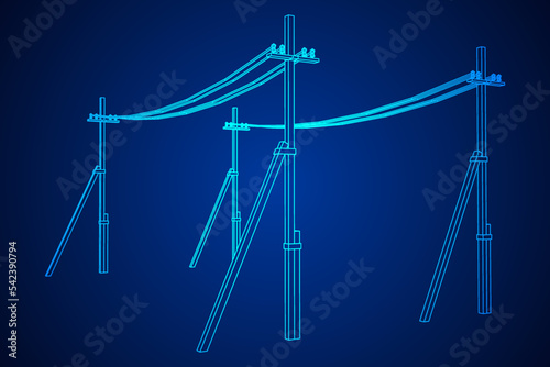 Electrical transmission tower pylon. Wireframe vector illustration