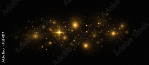 Golden sparks and stars glitter special light effect. Luminous magic dust particles. Christmas concept.