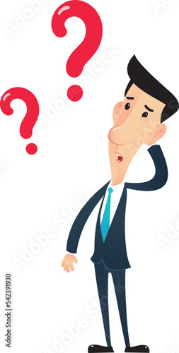 Worker man dazed question mark red