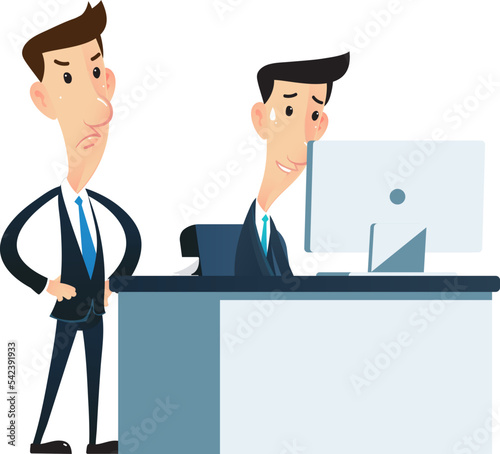 Worker man working with boss angry