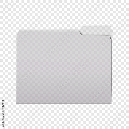 Clear tabbed plastic file folder on transparent background realistic vector mockup. PVC folder with cut tab mock-up