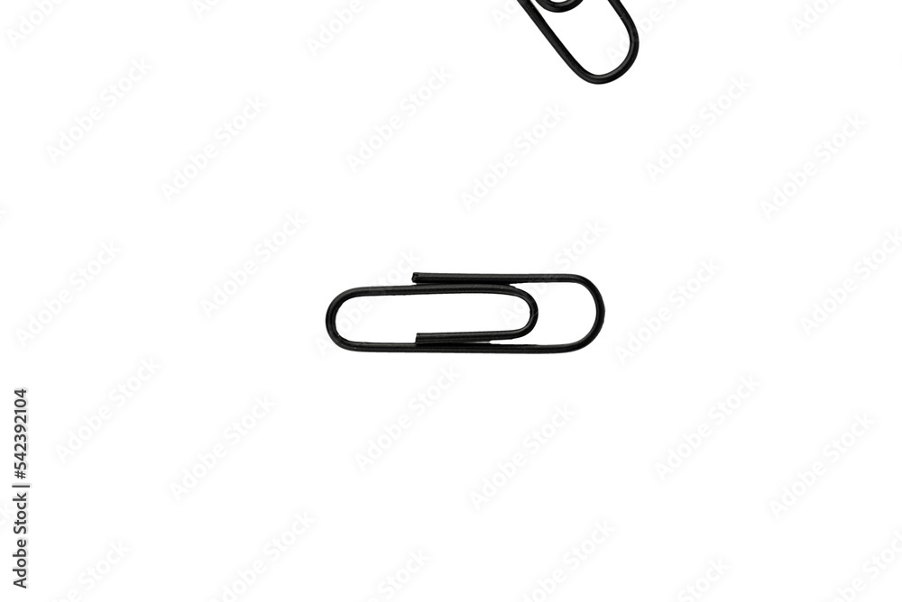 the black paper clips isolated on the white background
