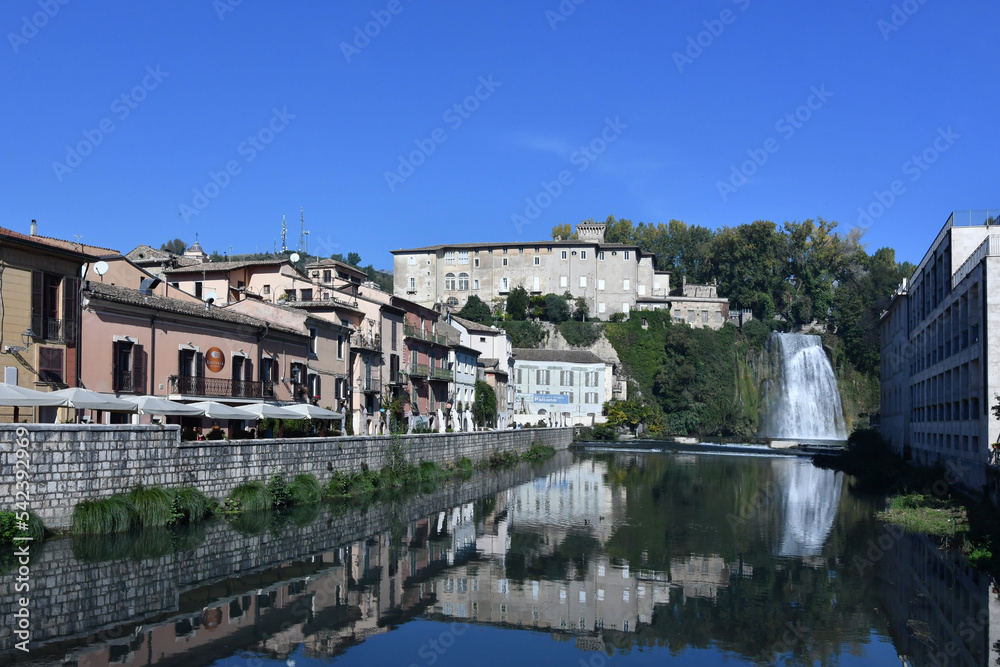 View of the waterfall of the Liri river in a village in the province of Frosinone.