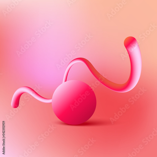 Abstract 3d geometric shape. Vector background with sphere and curved object on the ground.