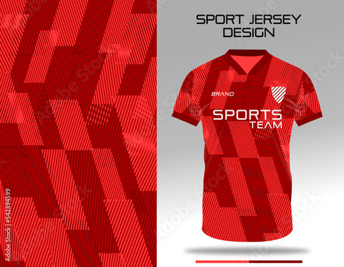Red stripe sport jersey uniform textile design for soccer, football, volleyball, badminton club. Sublimation printing fabric vector design.  