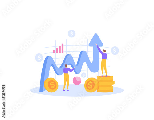 increase sales and profits, increase salaries and income. a team working together to develop and improve the business. analyze data improvement. stock prices soared. illustration concept design