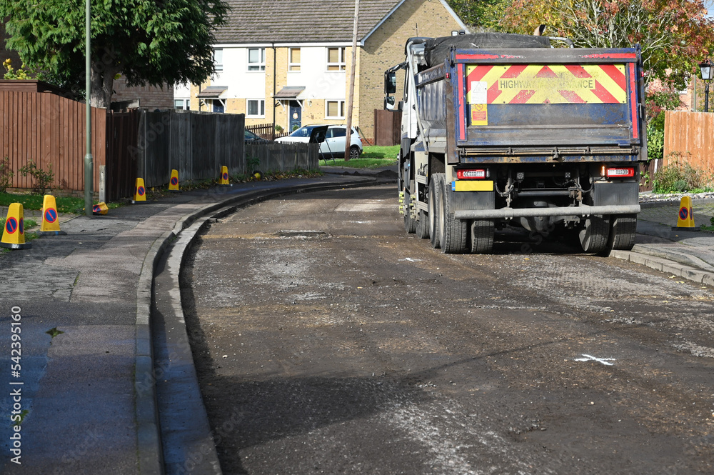 Fototapeta premium A road foundation being prepared for a new road surface in Horley, Surrey.