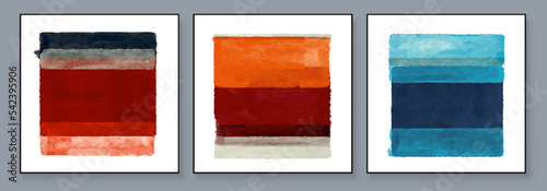 Set of Abstract Hand Painted Illustrations for Wall Decoration, Postcard, Social Media Banner, Brochure Cover Design Background. Square Modern Abstract Painting Artwork. Rectangle Vector Pattern