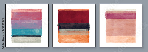 Set of Abstract Hand Painted Illustrations for Wall Decoration, Postcard, Social Media Banner, Brochure Cover Design Background. Square Modern Abstract Painting Artwork. Rectangle Vector Pattern