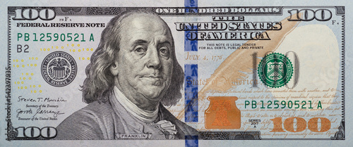 One hundred dollars , close - up . With small details.