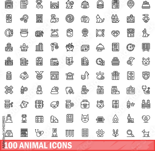 100 animal icons set. Outline illustration of 100 animal icons vector set isolated on white background