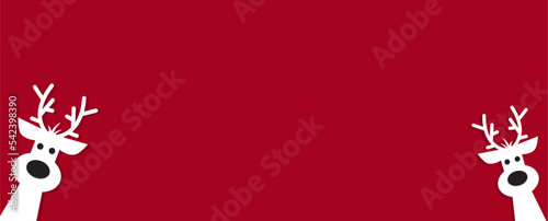 Cute Christmas reindeer on a red background. Christmas background, banner, or card.