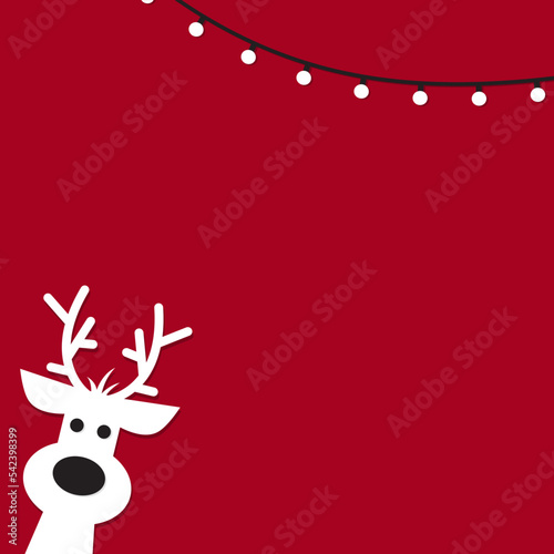 Cute reindeer on a red background. Christmas background, banner ,or card.
