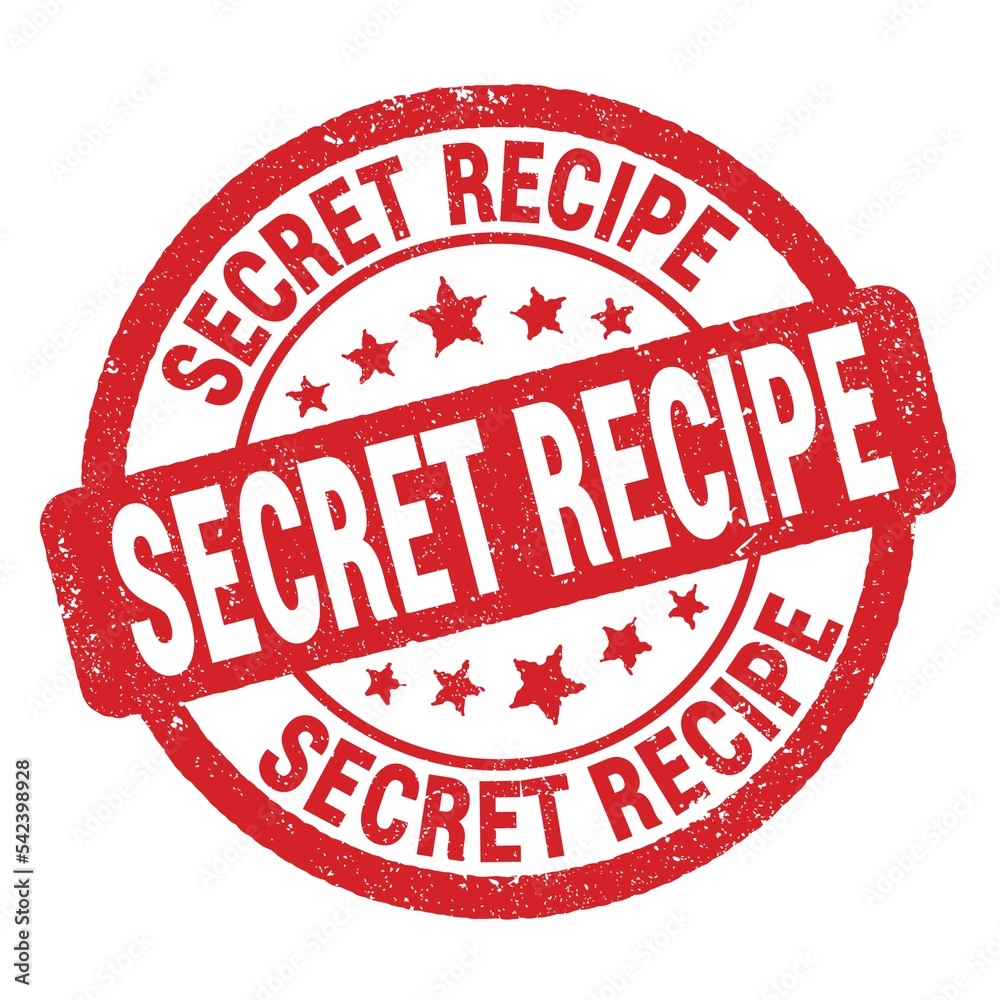 SECRET RECIPE text written on red round stamp sign. SECRET RECIPE text written on red round stamp sign.