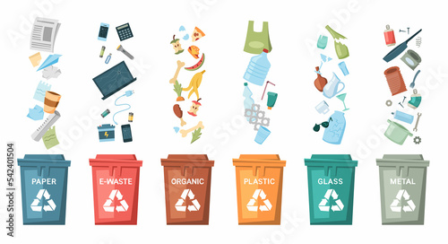 Fotografie Six bins for separate waste collection