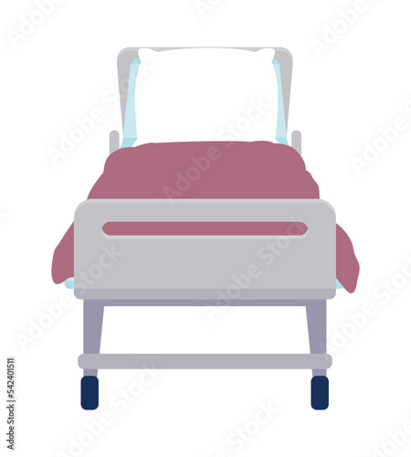 Hospital bed semi flat color vector object. Editable element. Full sized item on white. Comfortable furniture for patients simple cartoon style illustration for web graphic design and animation