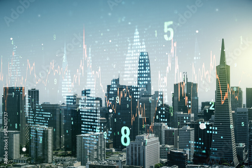 Multi exposure of abstract virtual financial graph hologram on San Francisco skyline background, forex and investment concept © Pixels Hunter