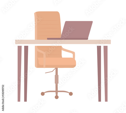 Workplace semi flat color vector object. Office work desk arrangement. Editable element. Full sized item on white. Interior simple cartoon style illustration for web graphic design and animation