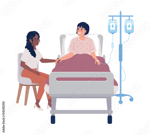 Visiting patient at hospital semi flat color vector characters. Editable figures. Full body people on white. Support ill person simple cartoon style illustration for web graphic design and animation