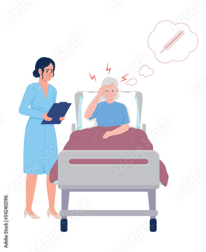 Patient with flu symptoms semi flat color vector characters. Editable figures. Full body people on white. Doctor visit simple cartoon style illustration for web graphic design and animation