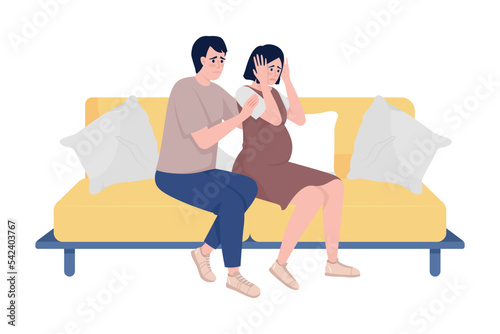 Man taking care of sad pregnant woman semi flat color vector characters. Editable figures. Full body people on white. Simple cartoon style illustration for web graphic design and animation