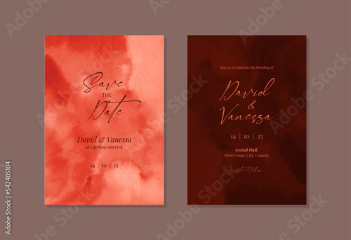 Watercolour red wedding invitation card template design