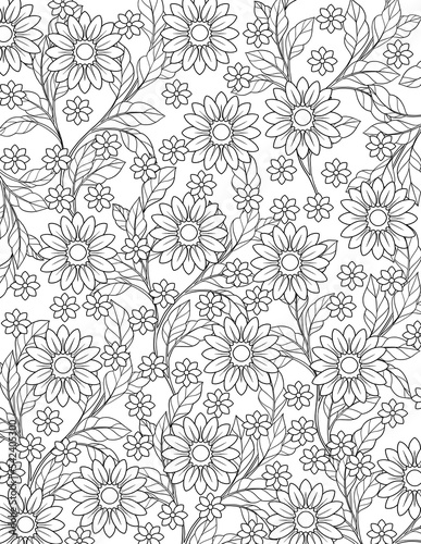 Floral pattern adult coloring pages, Seamless pattern adult coloring pages, Fantasy adult coloring pages, Flowers adult coloring pages, Coloring book pages for adults. © Cecily Arts