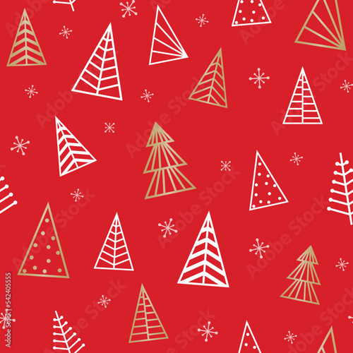 Concept of Christmas pattern with golden trees. Vector illustration