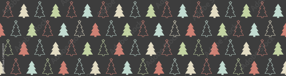 Obraz premium Christmas background with trees. Xmas seamless wallpaper. Banner. Vector