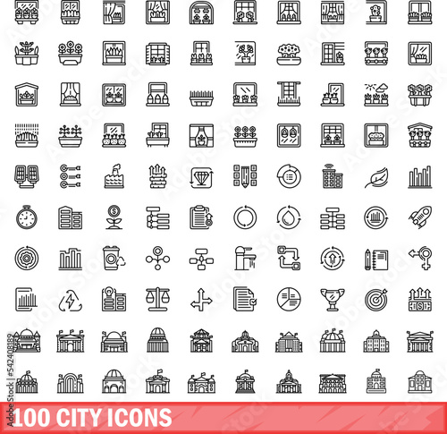 100 city icons set. Outline illustration of 100 city icons vector set isolated on white background