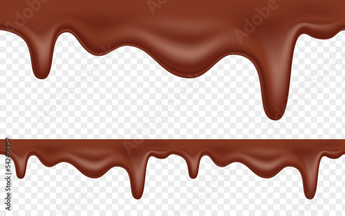 Melted chocolate is flowing and dripping