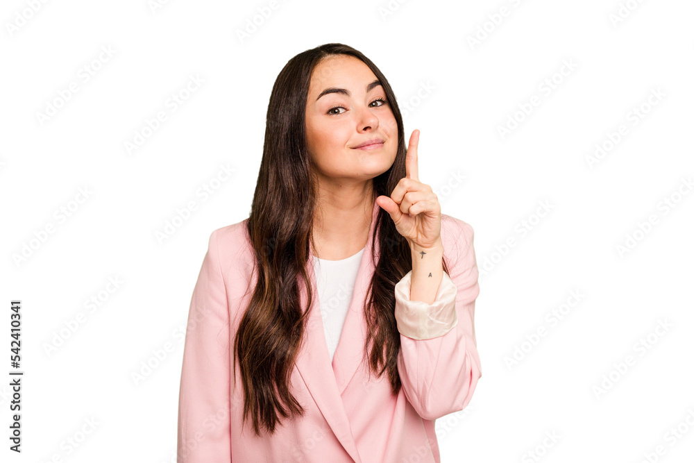 Young caucasian woman isolated on green chroma background showing number one with finger. Young caucasian woman isolated on green chroma background showing number one with finger.
