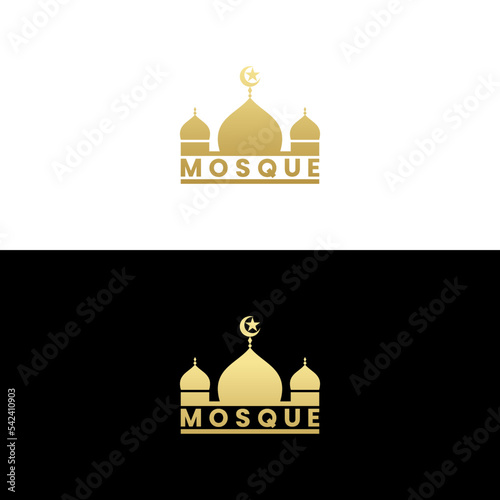 Mosque Dome Logo Vector or Mosque Logo Vector. Elegant mosque symbol design. A luxurious combination of gold and black that reflects toughness and strength. Mosque sign flat design.