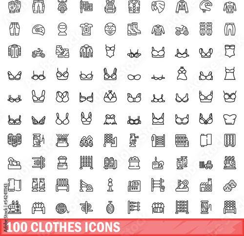 100 clothes icons set. Outline illustration of 100 clothes icons vector set isolated on white background