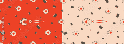 Japanese food Sushi vector illustration pattern
