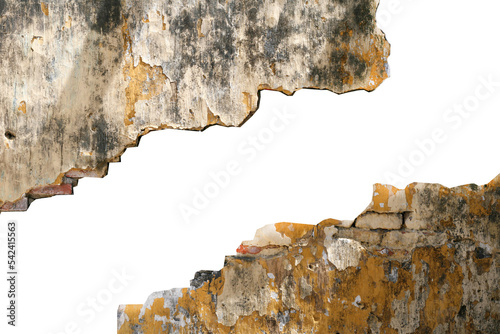 Obraz na plátně old broken brick wall with big crackle, ruined building texture