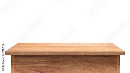 Empty wooden table top isolated, desk mockup, product display stand photo