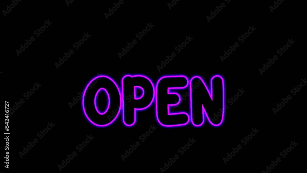 Neon sign neon light text glowing animation.We are open Text for store or night club Neon sign neon light text glowing animation.We are open Text for store or night club
