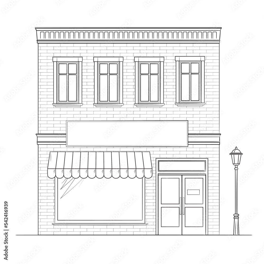 Town shop building - classic black and white illustration