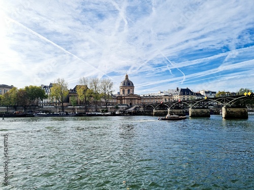 Beautiful view of modern buildings near Seinne river in Paris, France photo