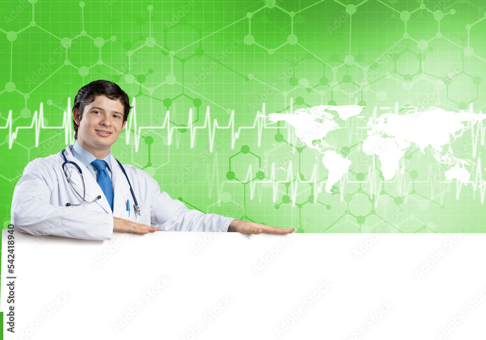 Doctor with banner Doctor with banner