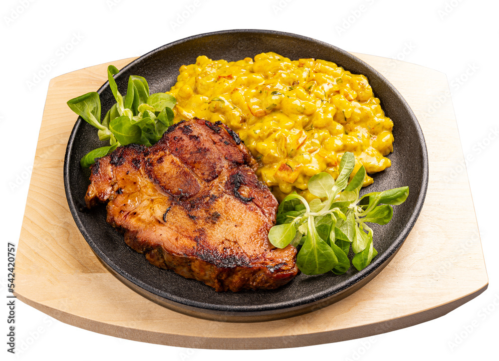 Grilled pork chop with small gnocchi Grilled pork chop with small gnocchi