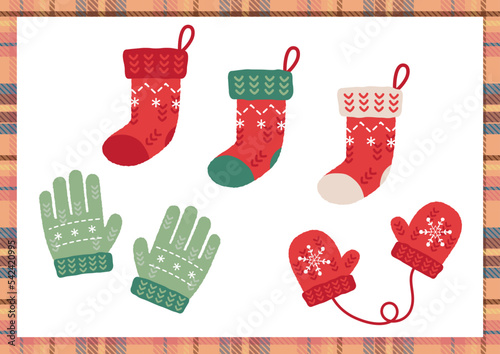 靴下や手袋のクリスマスイメージのイラスト