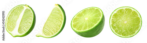 Fotografiet Fresh lime slice, and half isolated on white background, collection, cut out