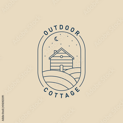 cottage line art logo minimalist with emblem vector illustration design