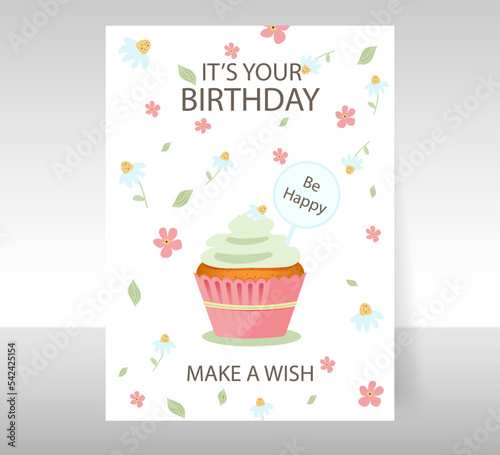 Birthday greeting cards with beautiful and lovely cake. Vector