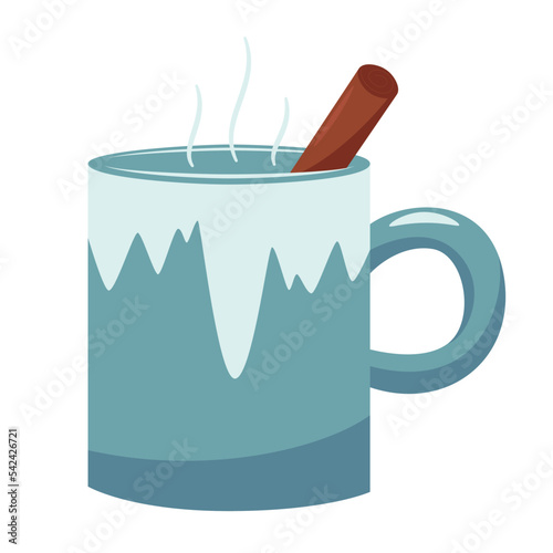 Hot cocoa with cinnamon in winter mug